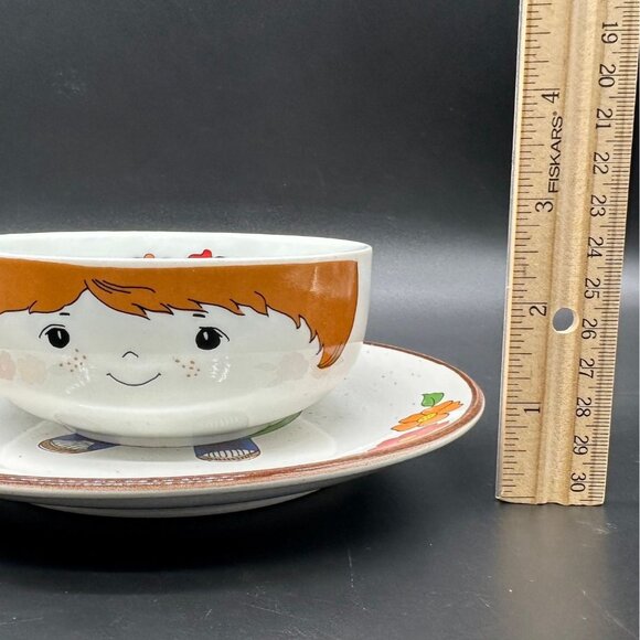 Vintage Childs Plate Bowl Set Blue Shoes Fred Roberts Interpur Japan Kitschy 70s - Picture 10 of 10
